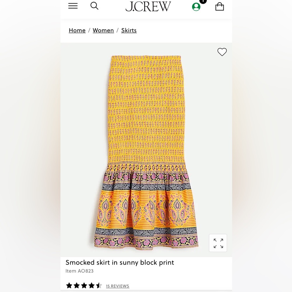 J. Crew Smocked skirt in sunny block print